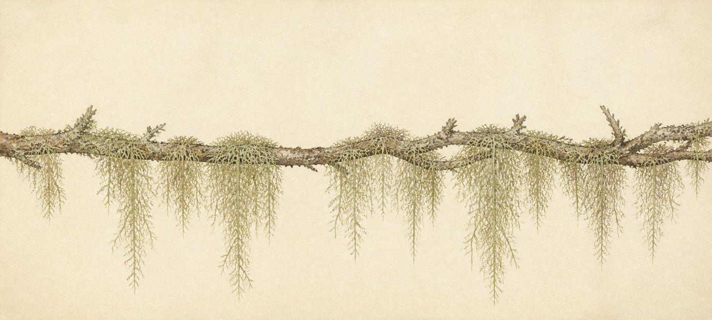 Botanická ilustrace: provazovka visící z vodorovné větve